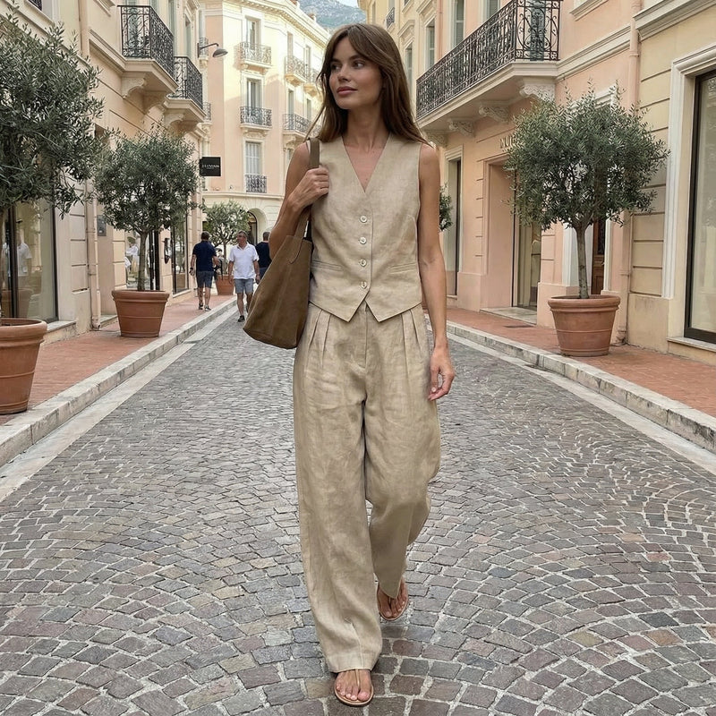 Cotton-Linen Top & Pants Set