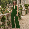 V-Neck Wide-Leg Jumpsuit - green