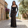Seliora - Shoulder-On Floral Lace Maxi Dress