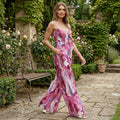 Twist-Front Wide-Leg Floral Print Jumpsuit - Pink
