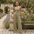 Strapless Wide-Leg Jumpsuit - Khaki
