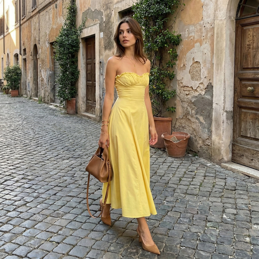 Elandra - Lemon Corset Fit Midi Dress