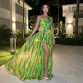 Illyra - Off-Shoulder Slit Printed Maxi Dress
