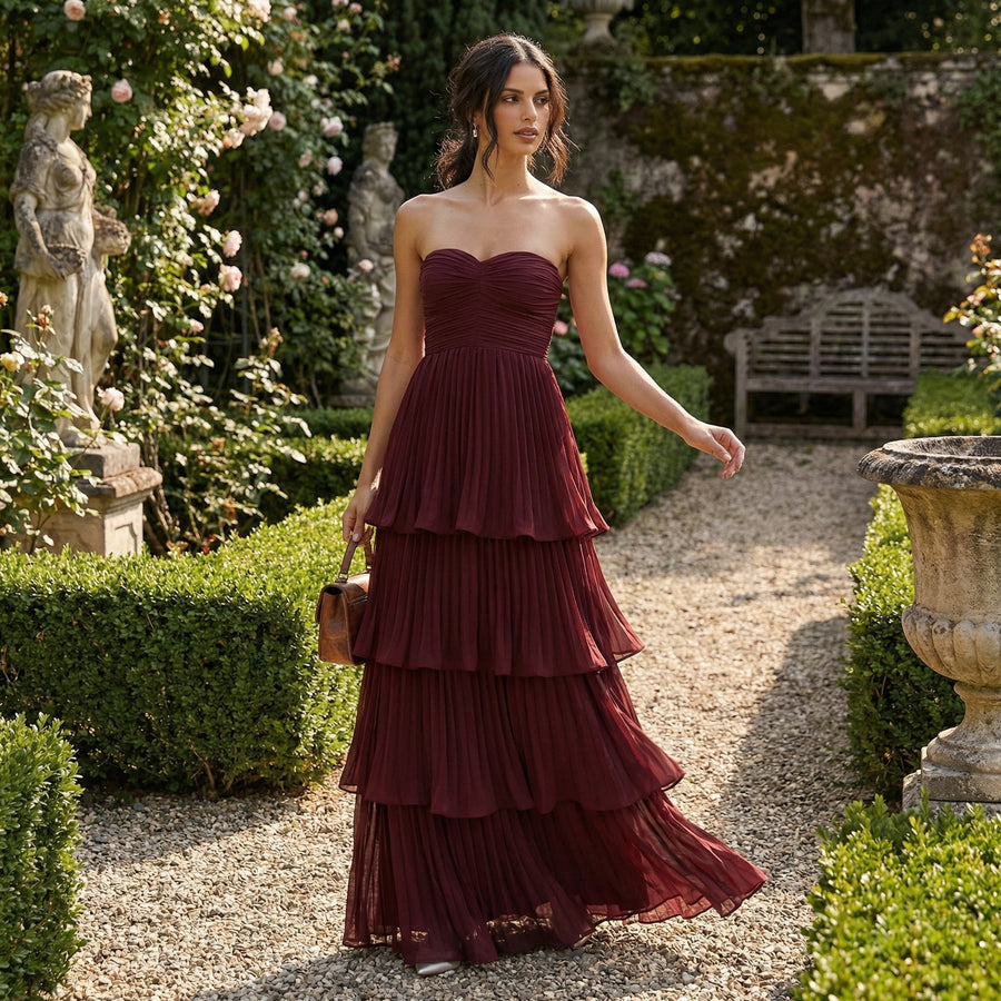 Velmara - Strapeless Layered Ruffle Maxi Dress