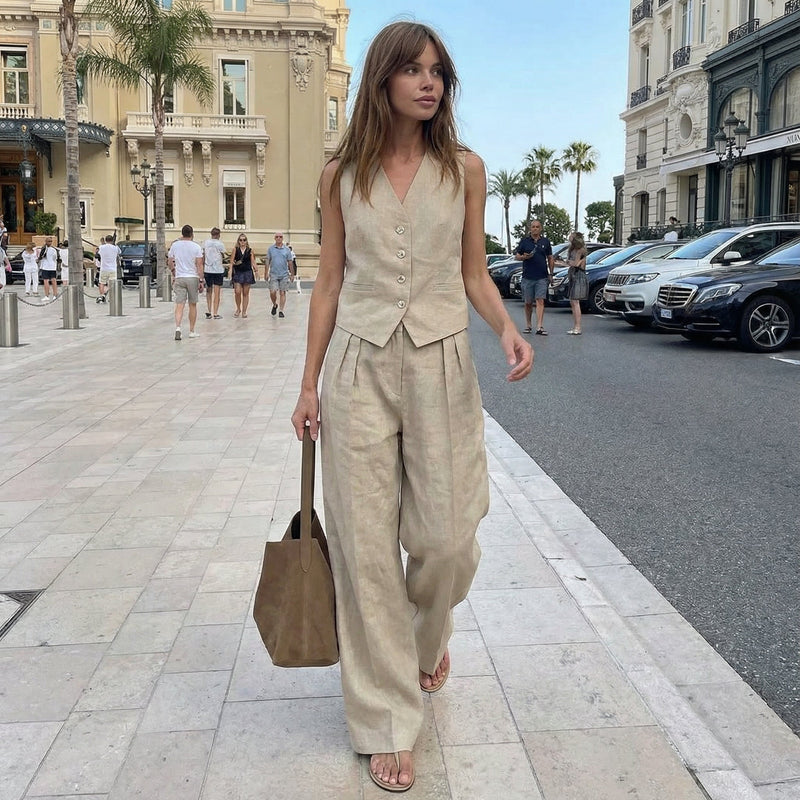 Cotton-Linen Top & Pants Set