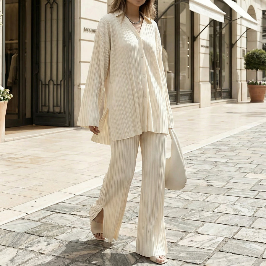 Button-Up Shirt & Wide-Leg Pants Set