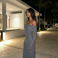 Ziraelle - Off-Shoulder Shimmer Maxi Dress