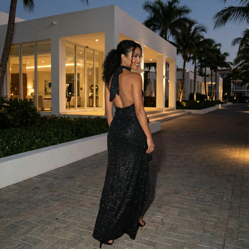 Liranna - Backless Slit Maxi Dress