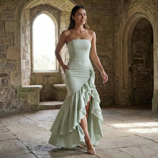 Xyrelle - Sleeveless Slit Ruffle Maxi Dress