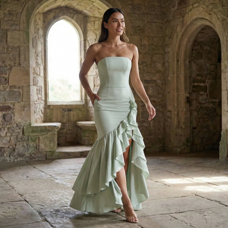 Xyrelle - Sleeveless Slit Ruffle Maxi Dress