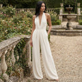V-Neck Wide-Leg Jumpsuit - ivory