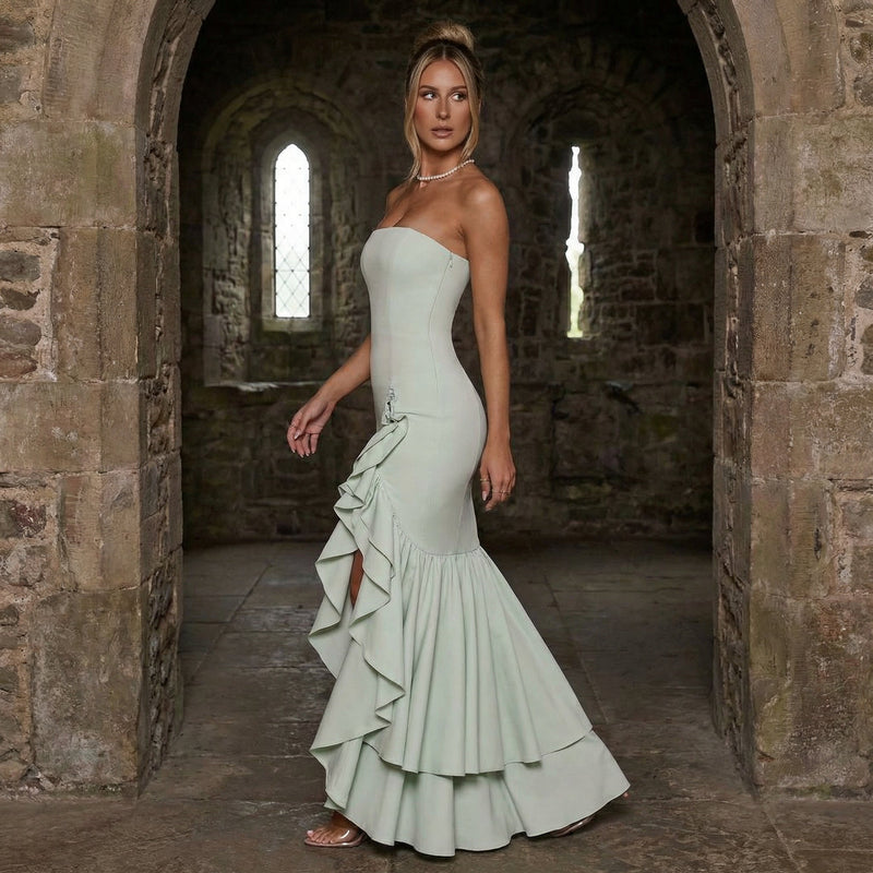 Xyrelle - Sleeveless Slit Ruffle Maxi Dress