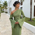 Asyntha - One-Shoulder Bell Sleeves Maxi Dress
