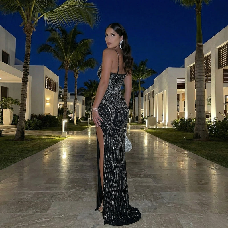 Imarae - Detailed Embellish Slit Maxi Dress