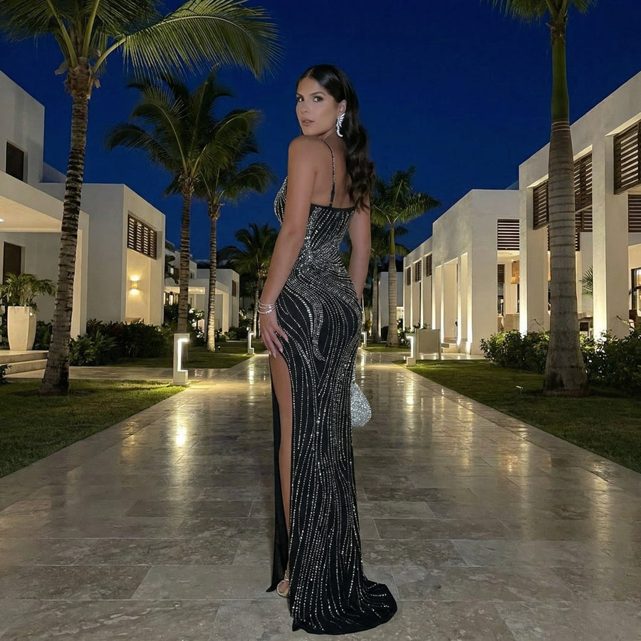 Imarae - Detailed Embellish Slit Maxi Dress