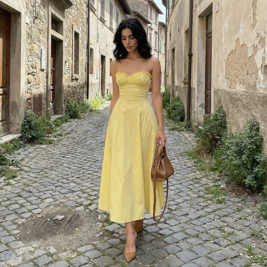Elandra - Lemon Corset Fit Midi Dress