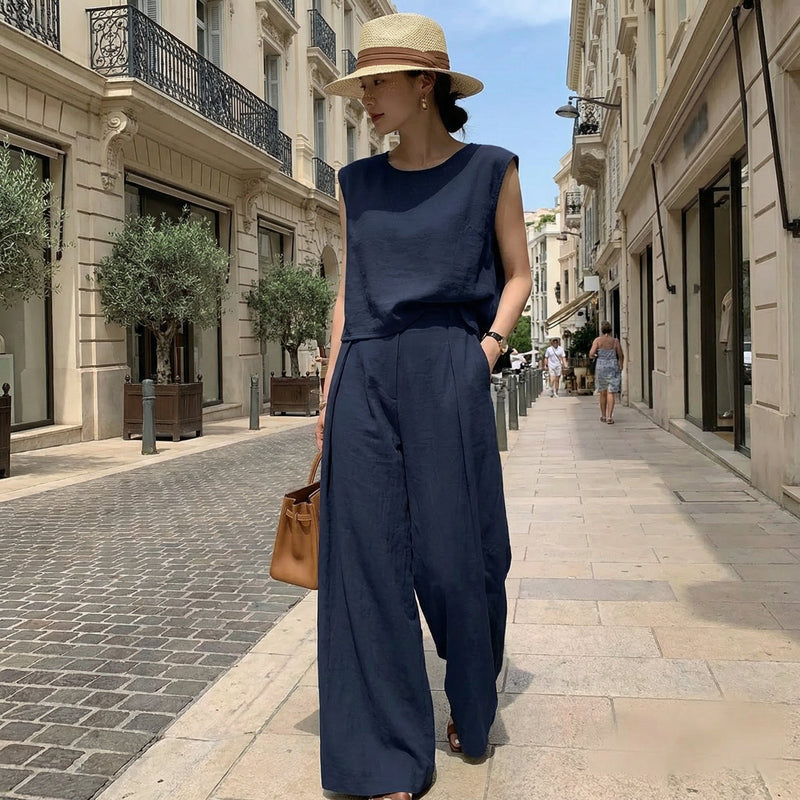Linen-Blend Blazer & Pants Set