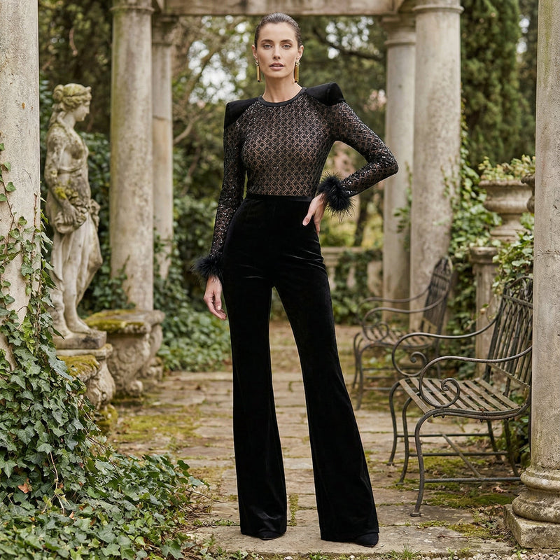 Feather-Trim Jumpsuit
