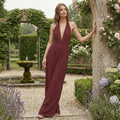 V-Neck Wide-Leg Jumpsuit - burgundy