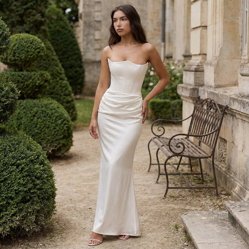 Nylaen - Strapless Bottom Pleated Maxi Dress