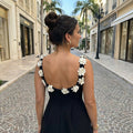 Soliris - Floral Neckline Solid Mini Dress