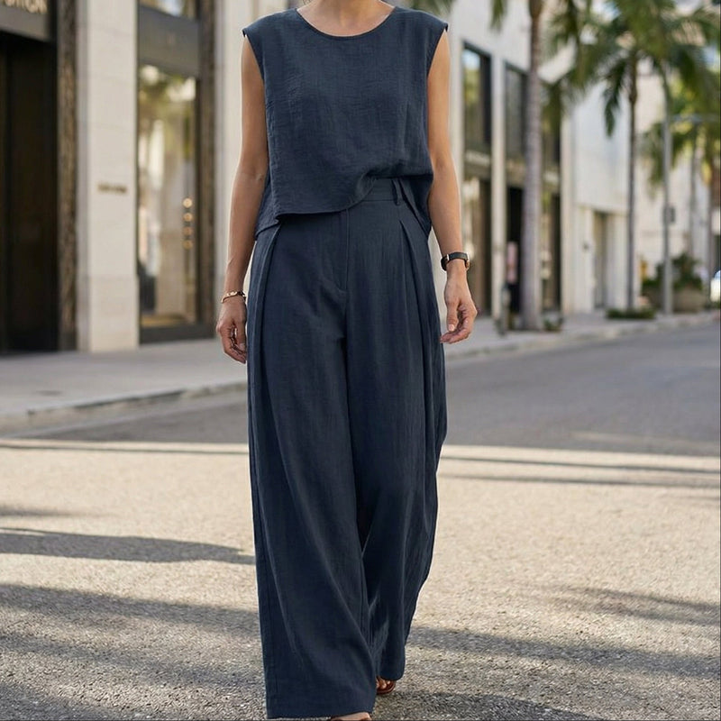 Linen-Blend Blazer & Pants Set