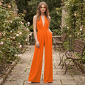 V-Neck Wide-Leg Jumpsuit - orange