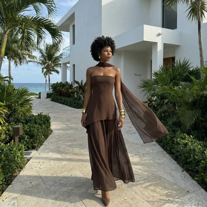 Elodie - Strapless Chiffon Gown