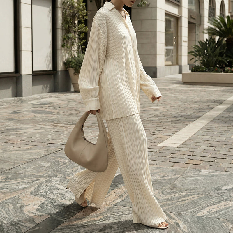 Button-Up Shirt & Wide-Leg Pants Set