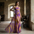Illyra - Off-Shoulder Slit Printed Maxi Dress