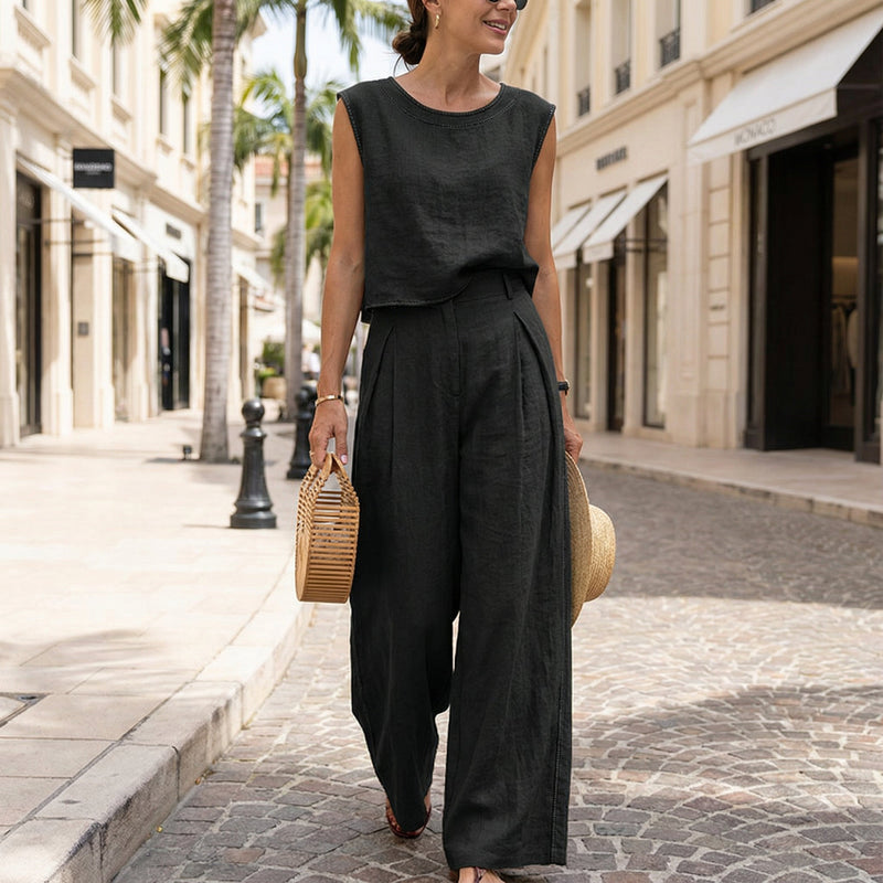 Linen-Blend Blazer & Pants Set