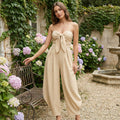 Bow-Front Wide-Leg Jumpsuit - Beige
