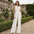 V-Neck Wide-Leg Jumpsuit - ivory