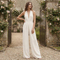 V-Neck Wide-Leg Jumpsuit - ivory