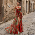 Illyra - Off-Shoulder Slit Printed Maxi Dress