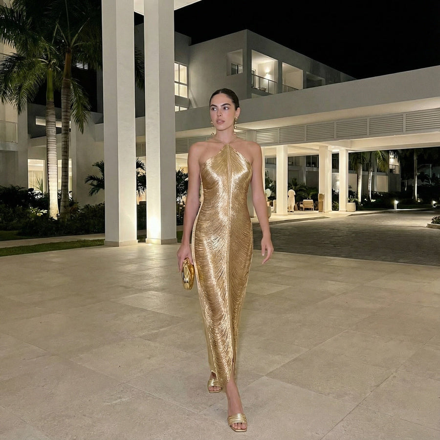 Verity -  Fringe Halter Gown