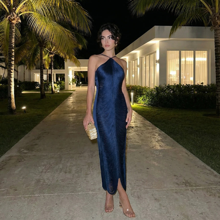 Verity -  Fringe Halter Gown