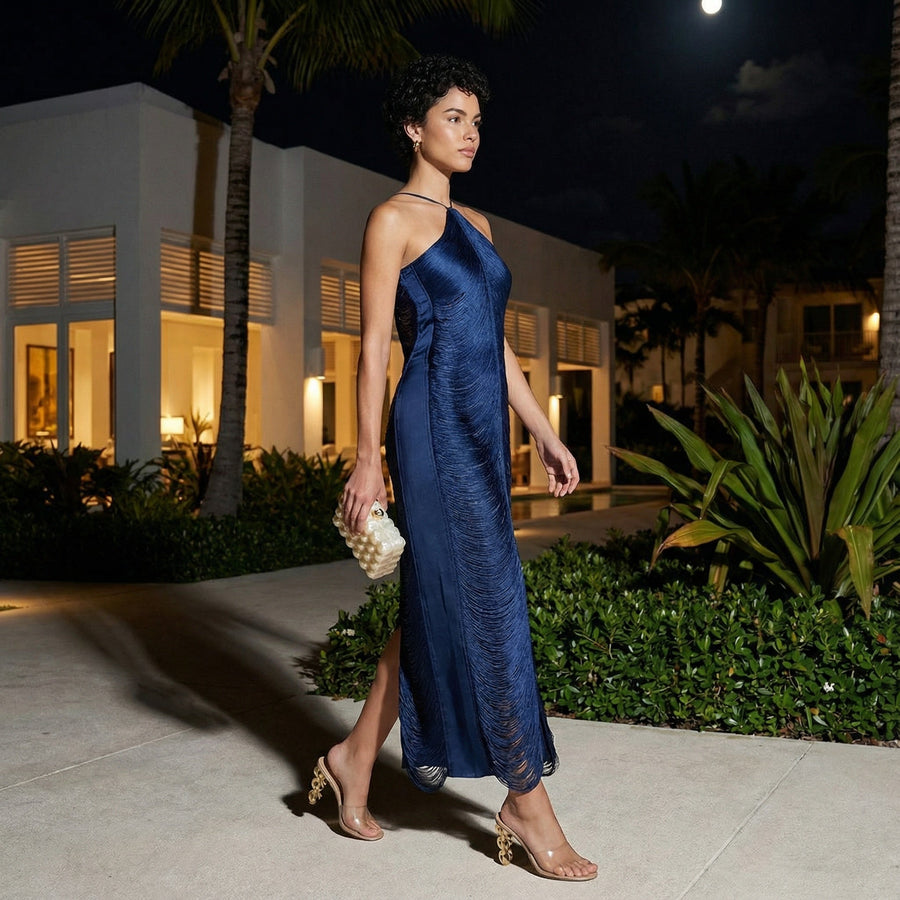 Verity -  Fringe Halter Gown