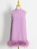 Adunma - A-Line Fur Hem Mini Dress