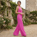 V-Neck Wide-Leg Jumpsuit - intense pink
