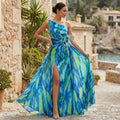 Illyra - Off-Shoulder Slit Printed Maxi Dress