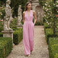 V-Neck Wide-Leg Jumpsuit - soft pink