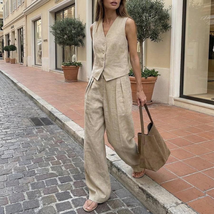 Cotton-Linen Top & Pants Set