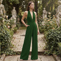 V-Neck Wide-Leg Jumpsuit - green