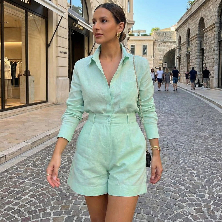 Shirt & High-Waisted Shorts Set