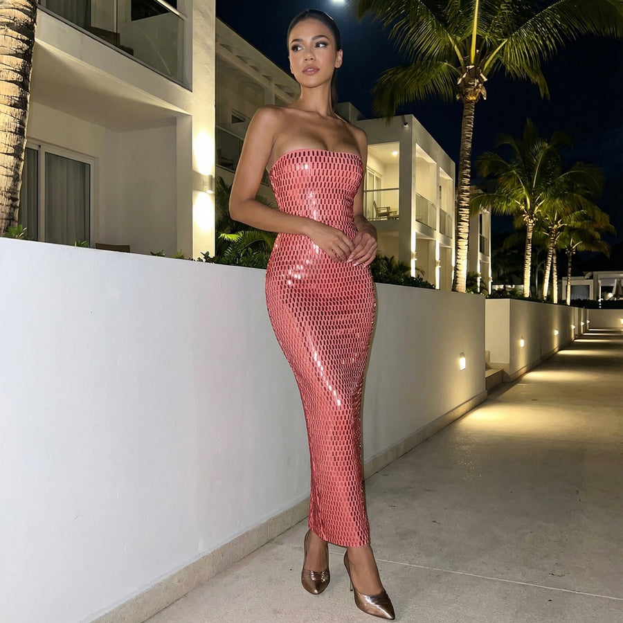 Arora - Embellished Mesh Maxi Dress