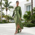 Asyntha - One-Shoulder Bell Sleeves Maxi Dress