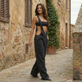 Wide-Leg Denim Overall - Black