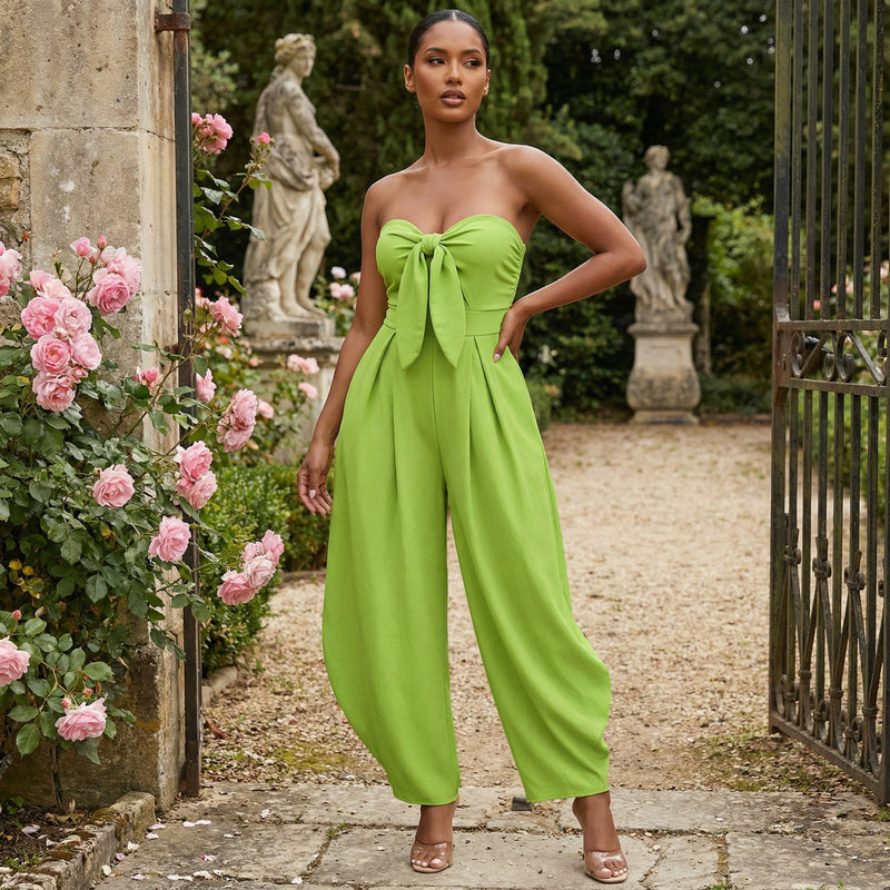 Bow-Front Wide-Leg Jumpsuit - Green