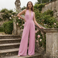 V-Neck Wide-Leg Jumpsuit - soft pink